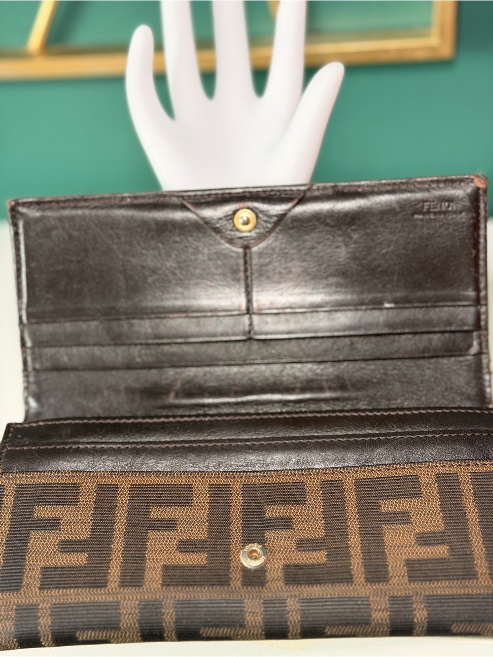 Fendi Brown Zucca Continental Wallet with Black Logo Plaque - Picture 2 of 8